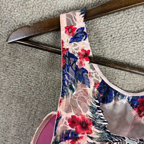 Pink Victoria's Secret Push Up Bralette Bra XS Euphoria Pink Floral Lace Mesh - Picture 7 of 11